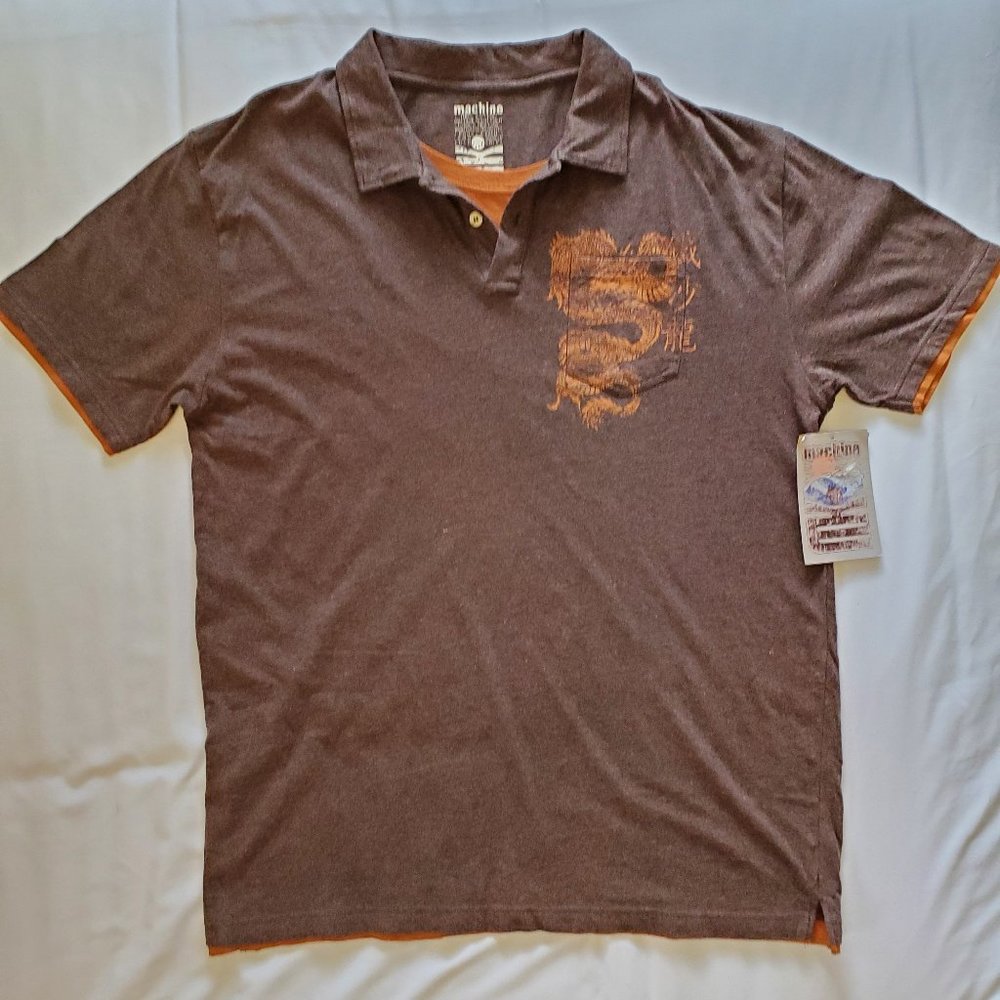 New w/Tags Machine Brand Streetwear Polo Shirt w/2-Color Layered Design
